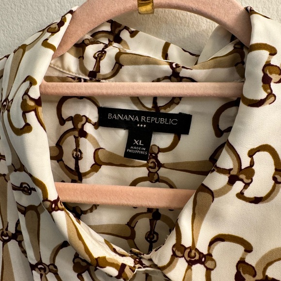 EUC B.R. Equestrian shirt dress; white w/ gold/brown bridle detail; size XL - Picture 4 of 6